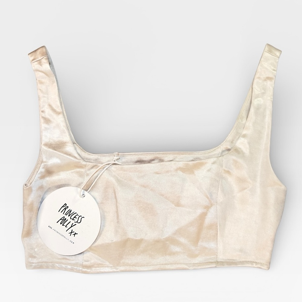 NWT Princess Polly Champagne Satin Crop Tank Top US 2 Huxley Set Piece